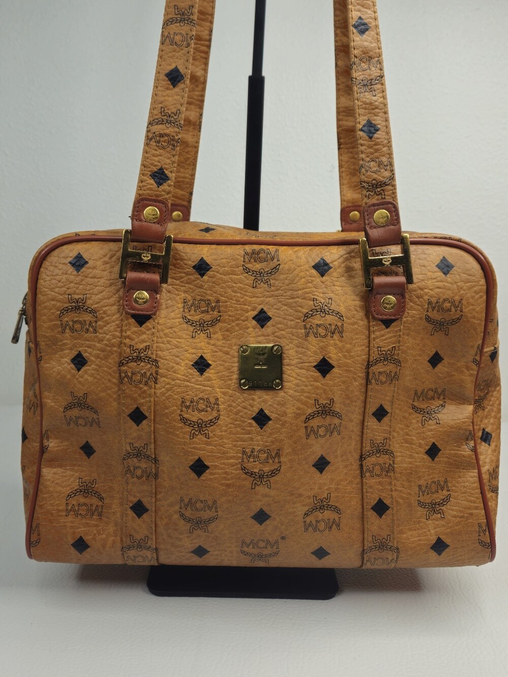 MCM München Vintage Visetos Zip-Top Shoulder Tote Cognac Handmade in Germany
